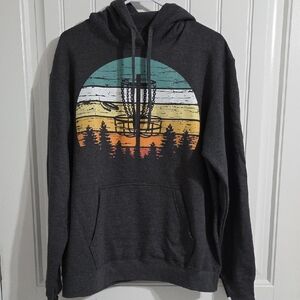 Disc Golf Graphic Sweatshirt Hoodie for Men Dark Gray Heather Size Large NWOT